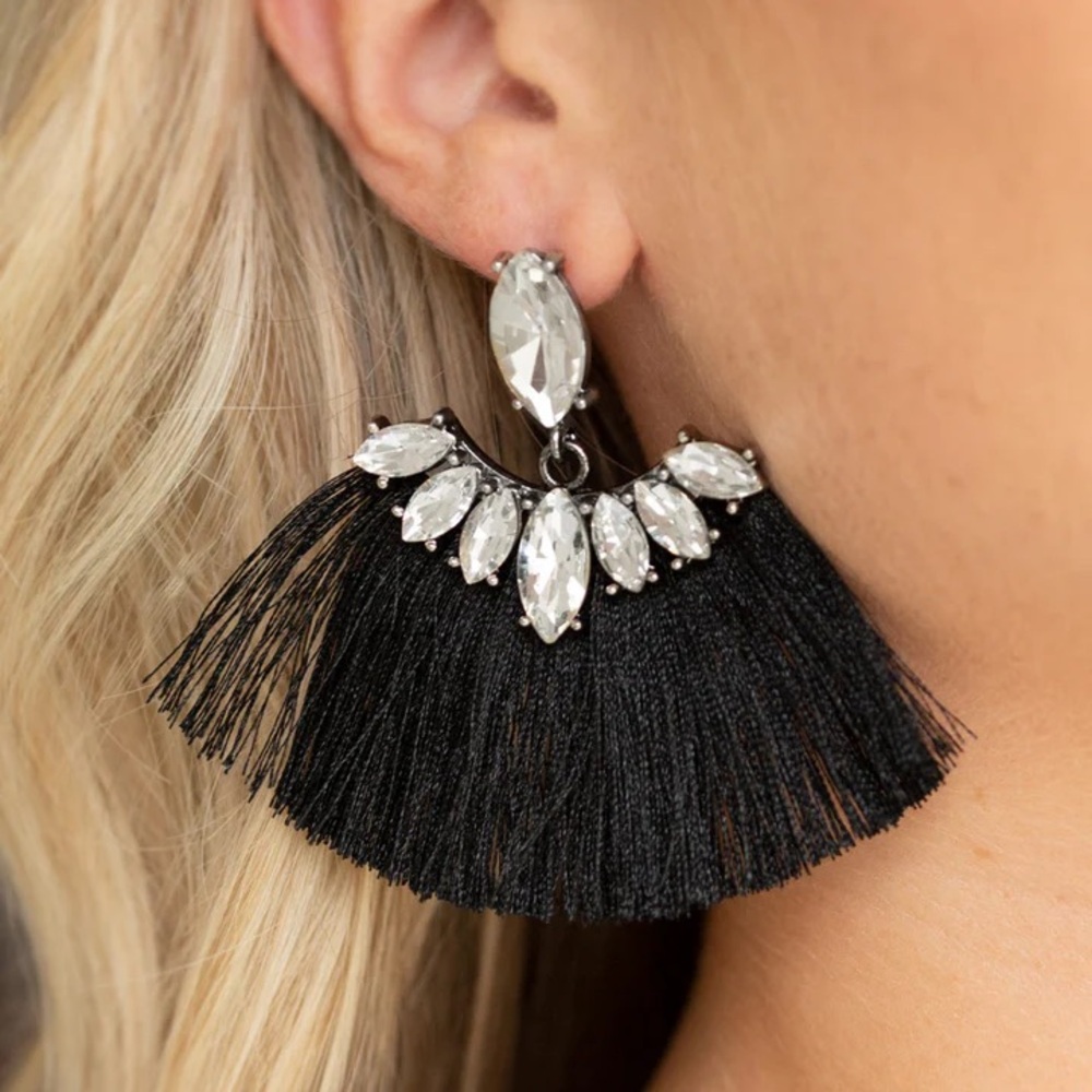 Formal Flair Black Tassel Earrings